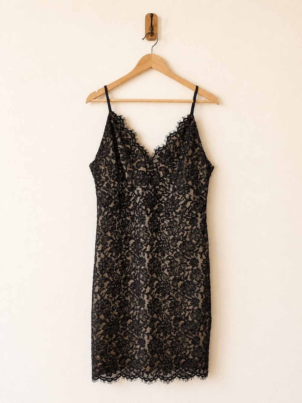 Express Black Lace Slip Dress with Nude Underlay